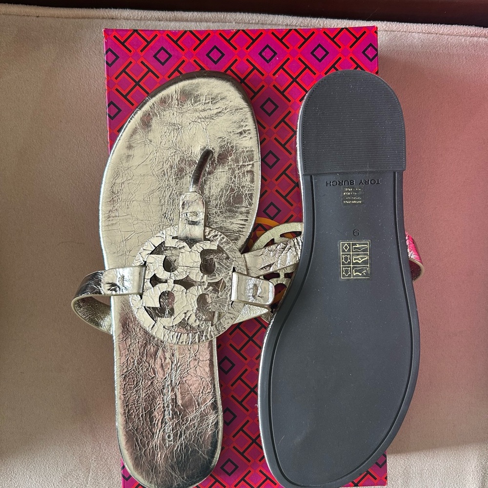 New in Box - Tory Burch Spark Gold Miller Sandals